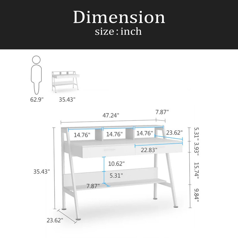 Bureau, bureau d'écriture avec tablette de rangement