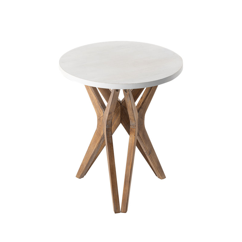 Moty Crossed Legs Round End Table, with Tripod Base for Modern Farmhouse, Boho, White/Brown