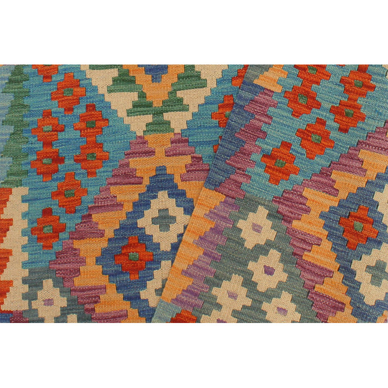 Tapis de couloir bleu en laine / rouille / mauve fait à la main 2 pi 11 po x 9 pi 9 po Cedorah Southwestern