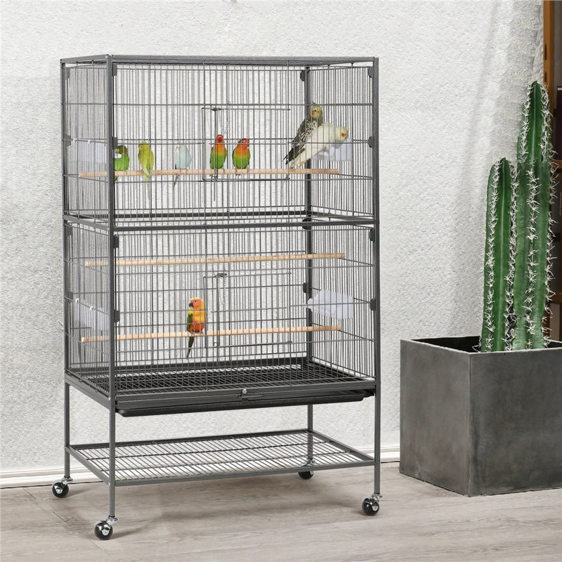 Sevigny 52" H Flat Flight Metal Cage with Wheels, Black