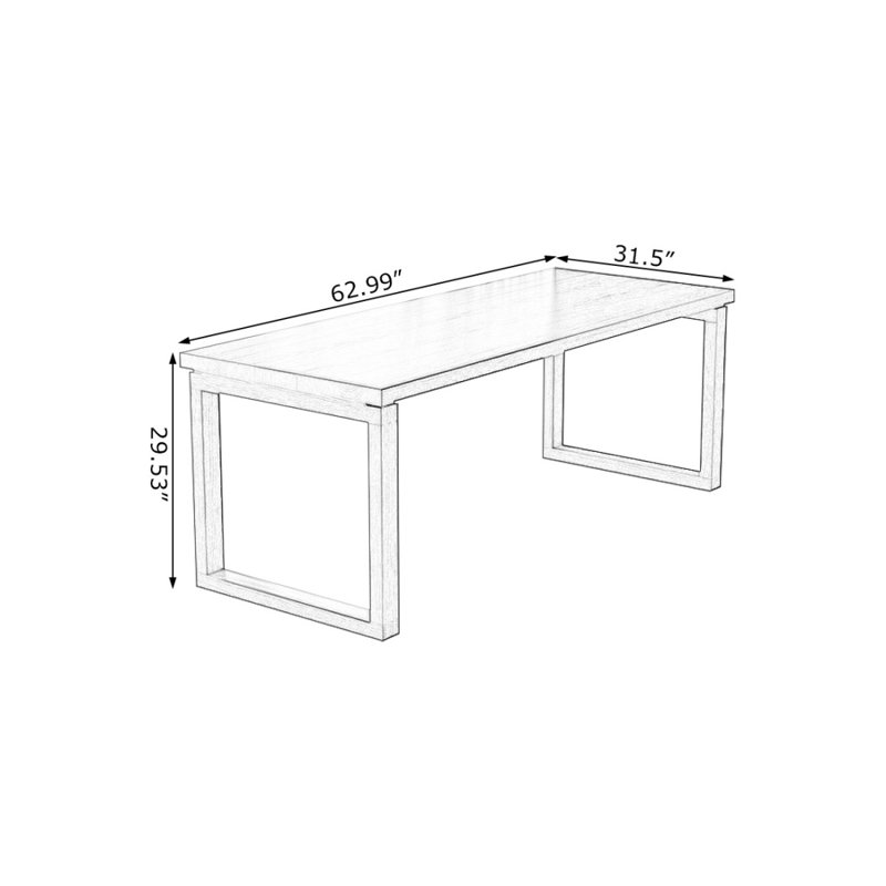 Bureau rectangulaire en bois massif noyer clair, 29.53" H x 62.99" W x 31.5" D
