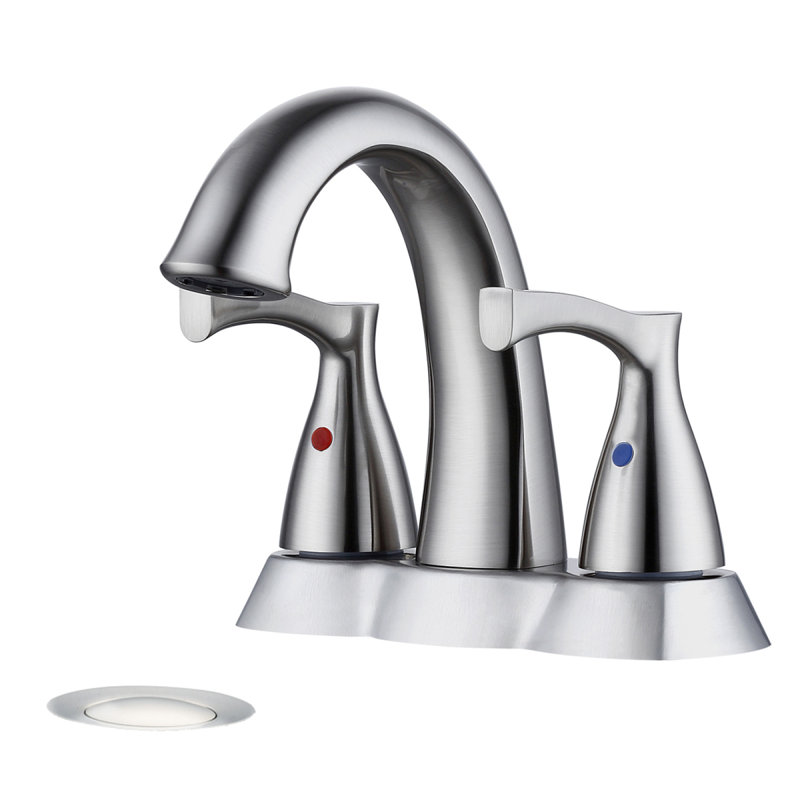 2 Handle 4 Inch Centerset Bathroom Sink Faucet With Pop-Up Drain, Brushed Nickel, Brushed Nickel