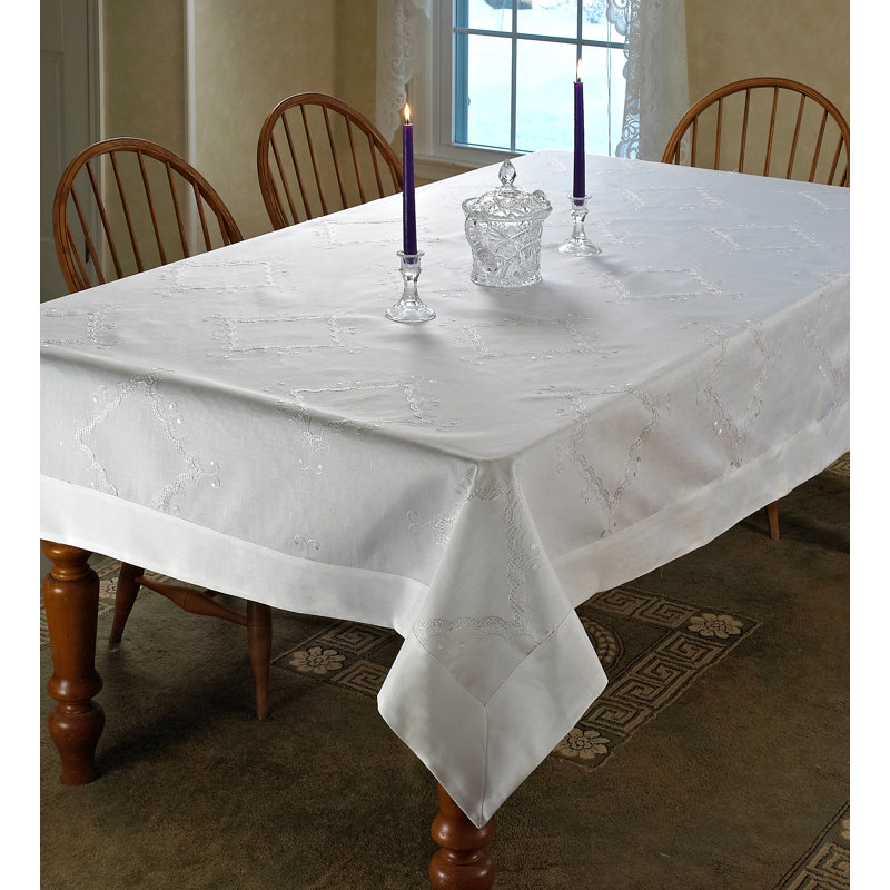 Wilbert Embroidered Tablecloth, 70" W x 52" L, White