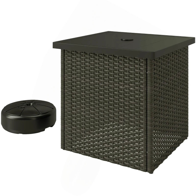Table basse d'extérieur pour patio, table d'appoint en osier avec trou pour parasol