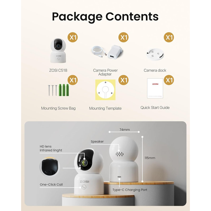 Caméra de sécurité PTZ 360 ° 3MP d'intérieur pour bébé / animal avec conversation bidirectionnelle, appel en un clic, vue à distance