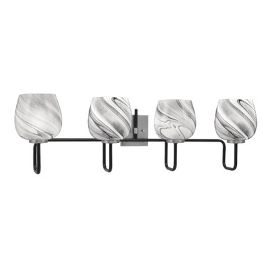 Barre d'éclairage de salle de bain 4 lumières Amarmula, noir mat et finition graphite, verre onyx tourbillon 6 po