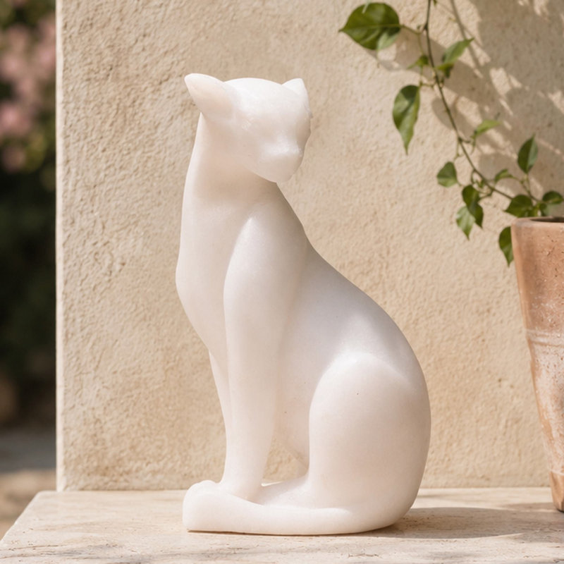 Figurines et sculptures de chat en résine blanche
