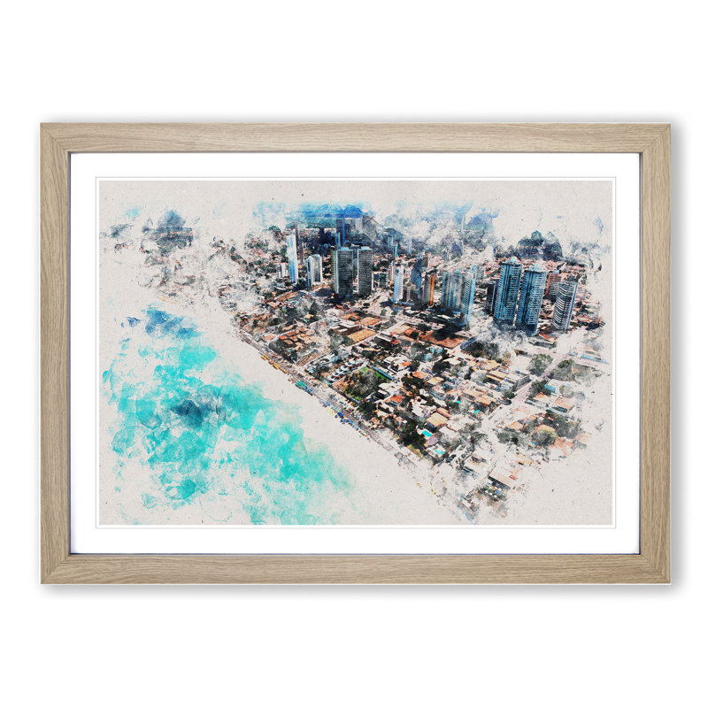 Skyline Of Ponta Negra In Brazil - Single Picture Frame Print on Wood, Oak Framed, 36cm H x 48cm W x 2cm D