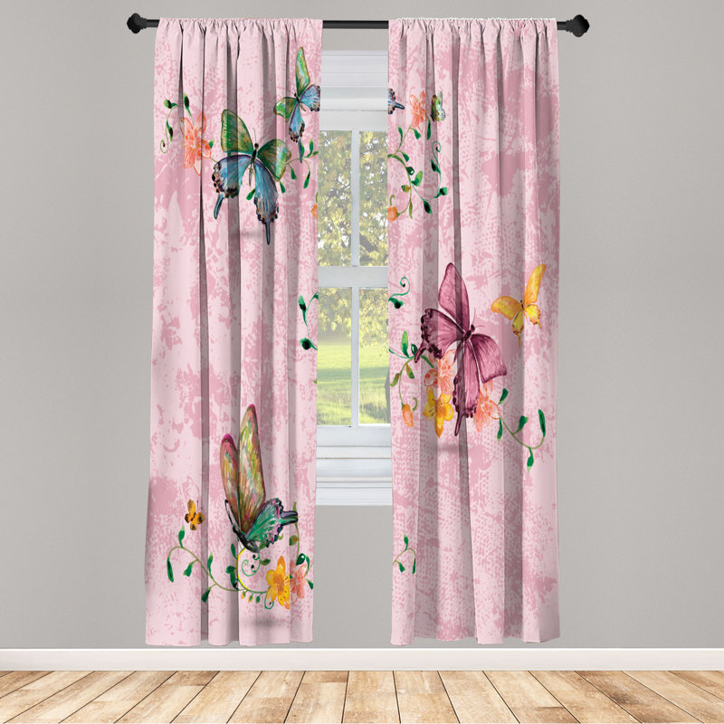 Microfiber Floral Semi-Sheer Rod Pocket Curtain Panels, 28" W x 84" L, Light Pink/Violet