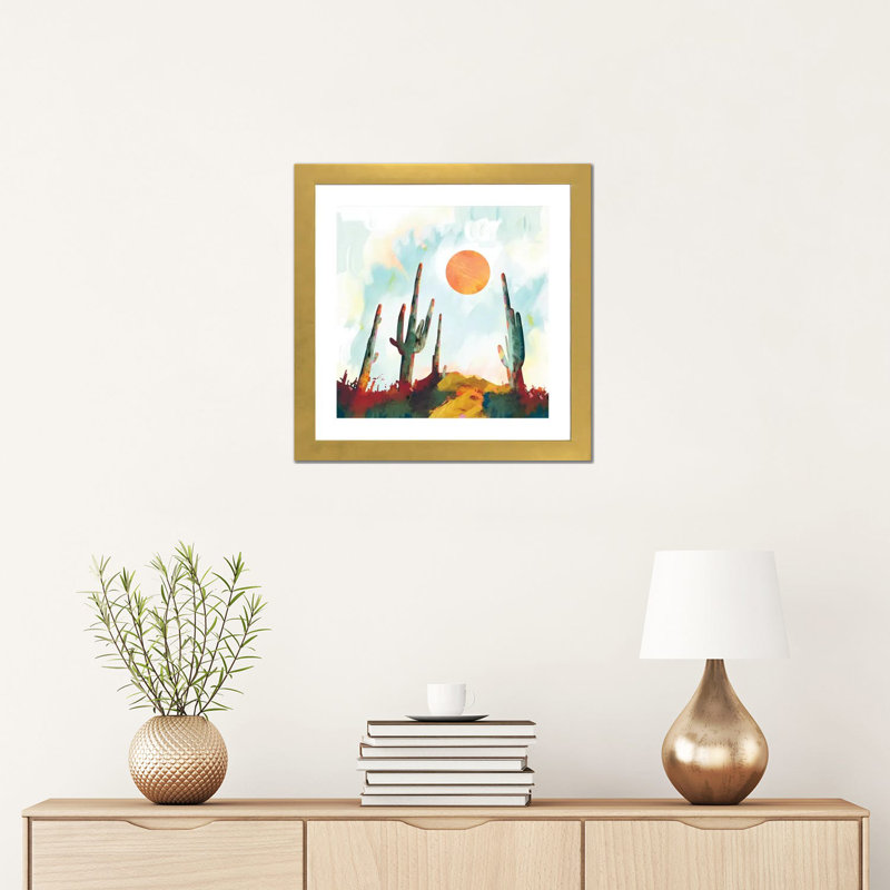 «Desert Day», reproduction d'impression, H 16 po x l 16 po x p 1 po, Papier encadré doré, Blanc