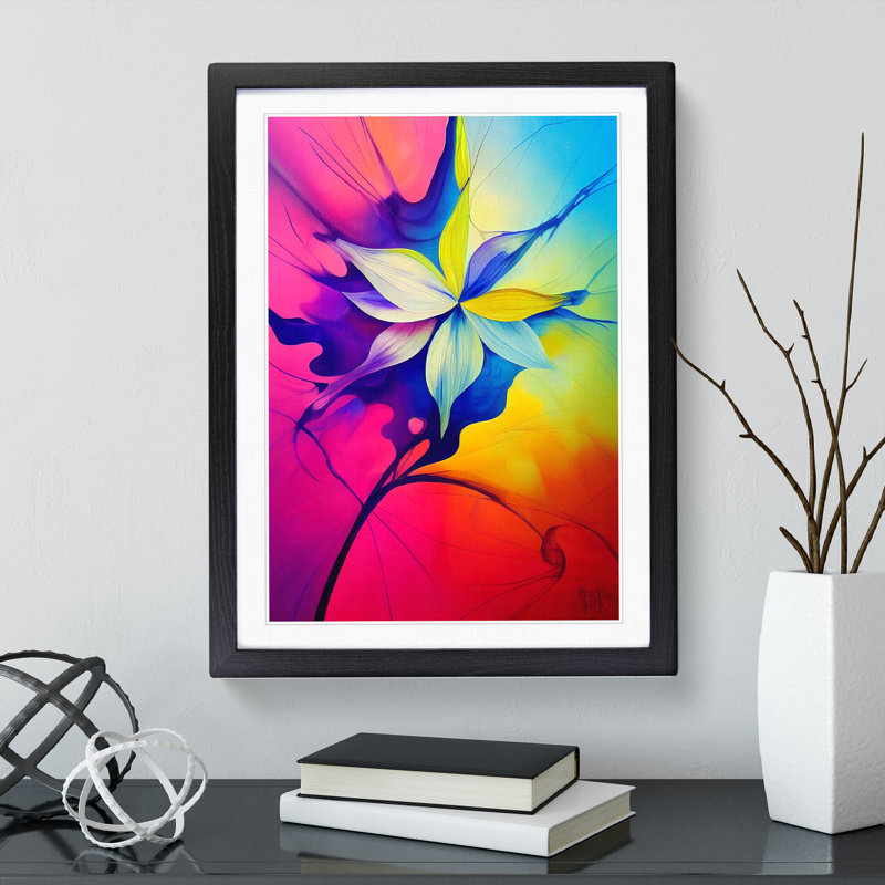 Paint Splash Flower No.4 - Single Picture Frame Painting, Black Framed, 64cm H x 46cm W x 2cm D