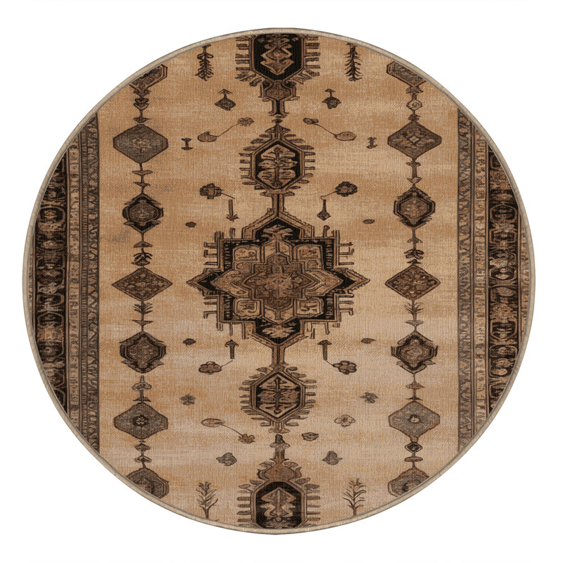 Tapis beige lavable à la machine, Rond 7 pi