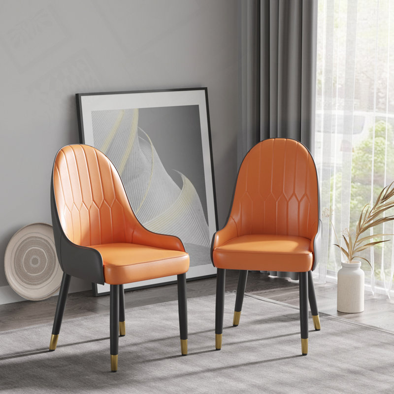 PU Upholstered Dining Chair, Orange, Dark Brown