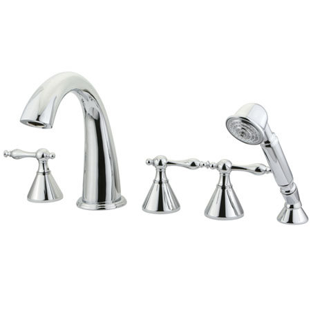 Naples Triple Handle Deck Mounted Roman Tub Faucet with Handshower, Chrome