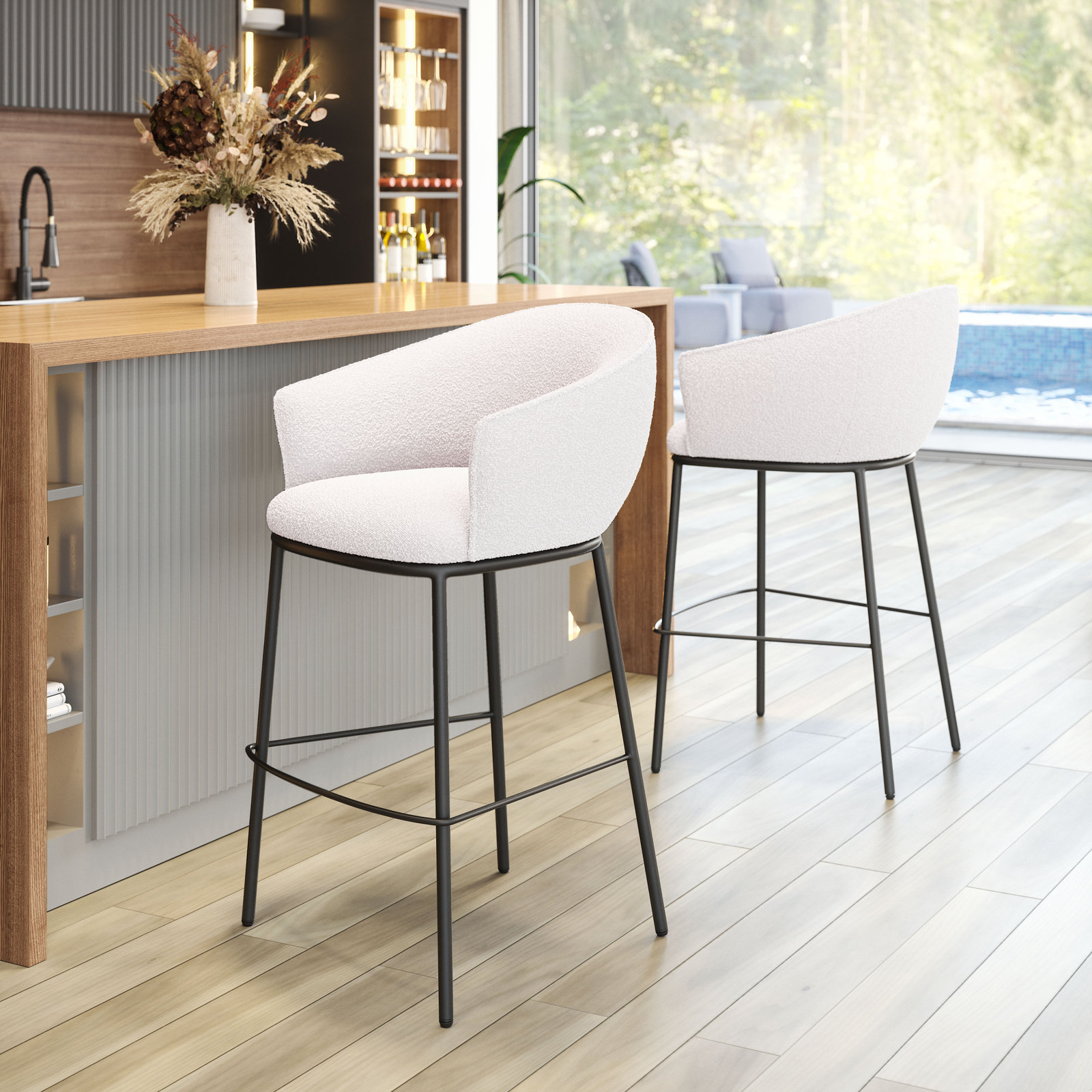 Essen Bar & Counter Stool, Ivory, Bar Stool (29.5" Seat Height), Black