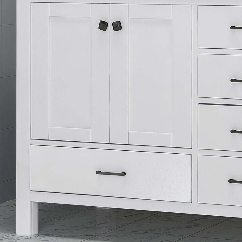 Meuble-lavabo double 73 po avec plateau en marbre Tameesha, Blanc