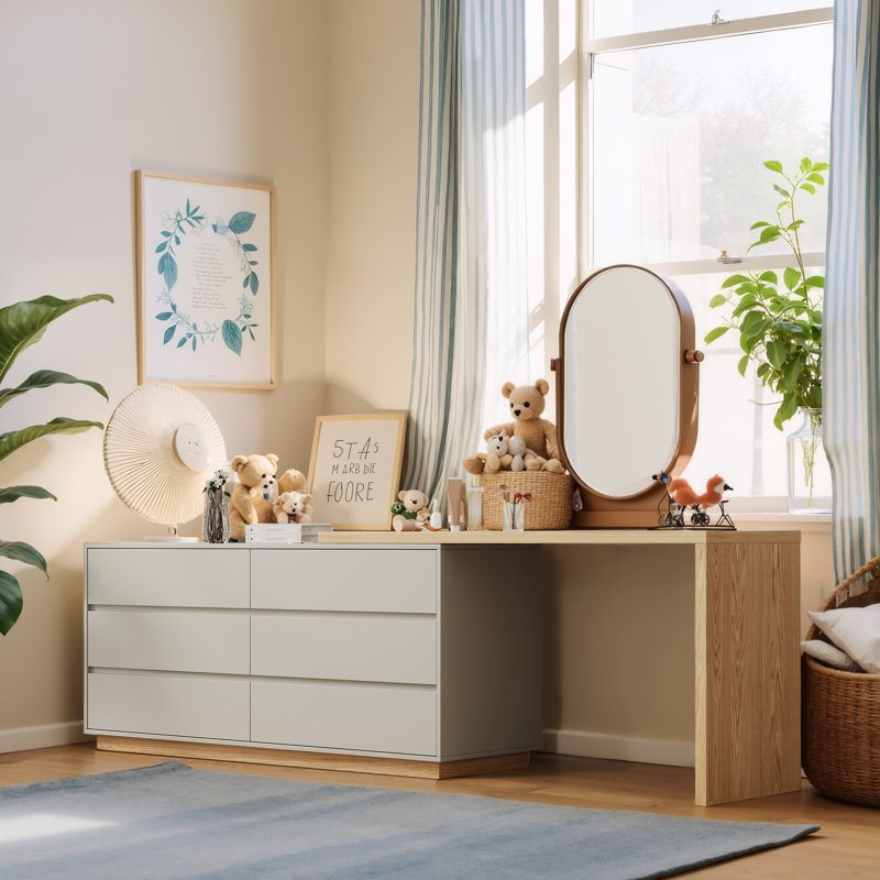 Modern Style L-shaped Bedroom Vanity With 6 Drawers