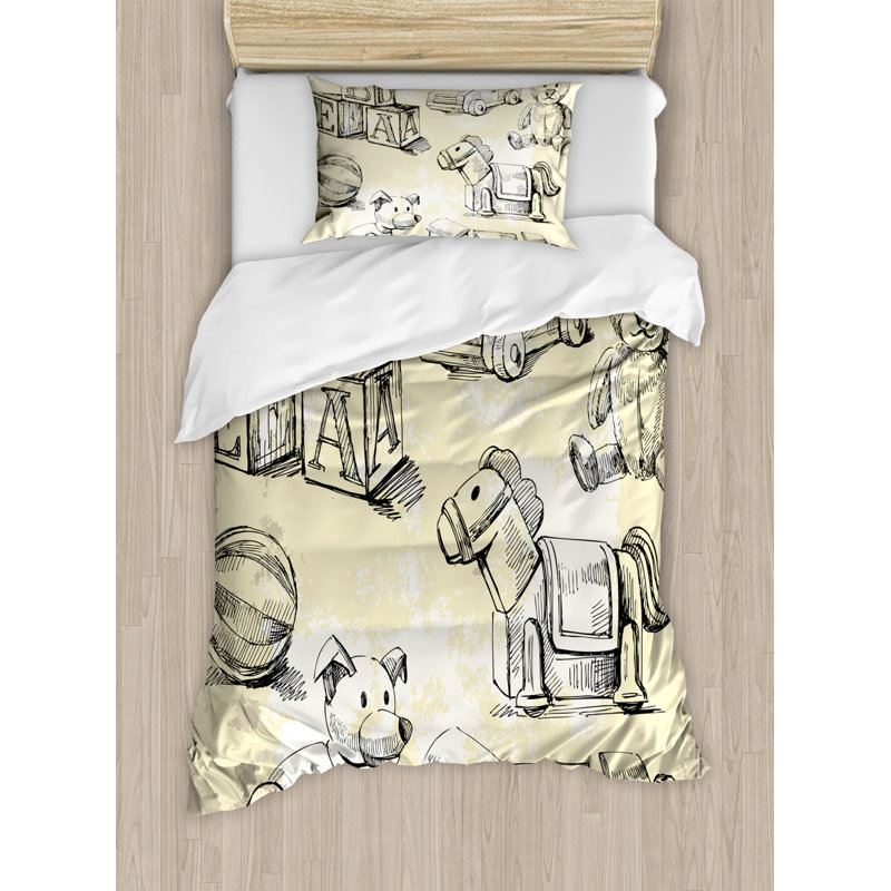 Ensemble de housse de couette rétro, Housse de couette simple + 1 taie décorative