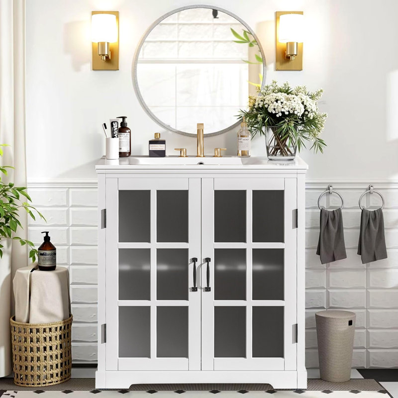 Armoire de meuble-lavabo moderne 30 "avec lavabo en céramique, Blanc