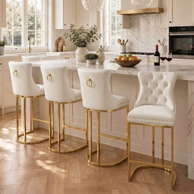 Aldana Modern Counter Height Barstools With Tufted And Nailhead Trim