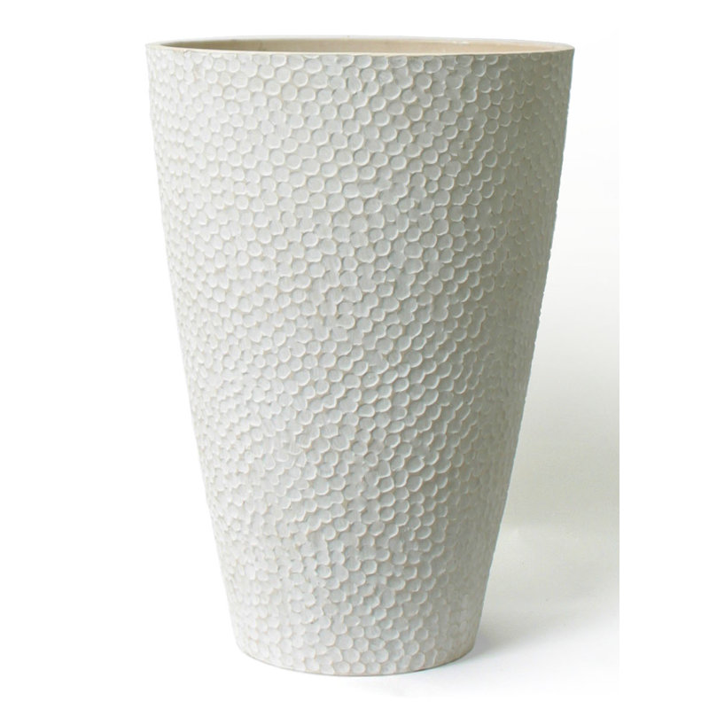 Cara Composite Hammer Texture Pot Planter, White