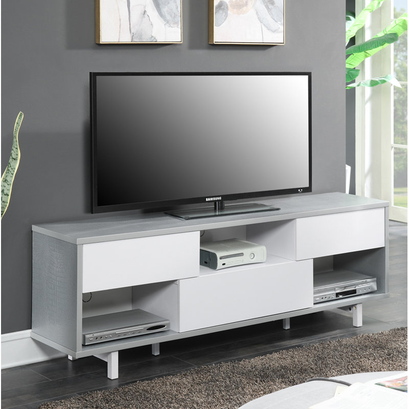 Meuble télé pour téléviseur de 65 po ou moins Piotrowski, Faux crocodile gris / blanc