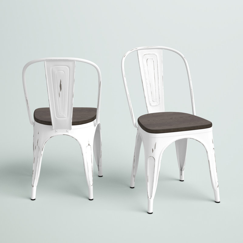 Christie 17.5'' H Stacking Side Chair, Vintage White/Espresso Wood
