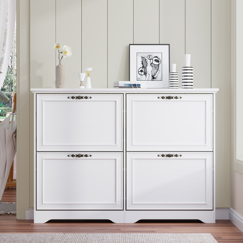 4-Door Shoe Storage Cabinet, White