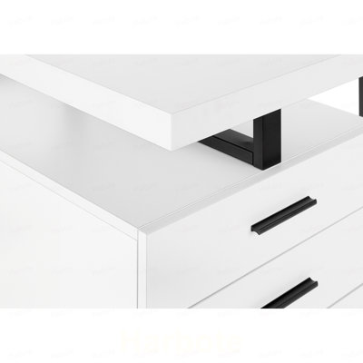 Bureau d'ordinateur, bureau à domicile, ordinateur portable, configuration gauche/droite, tiroirs de rangement, 122 cm (48 po), plateau en stratifié beige, structure en métal noir