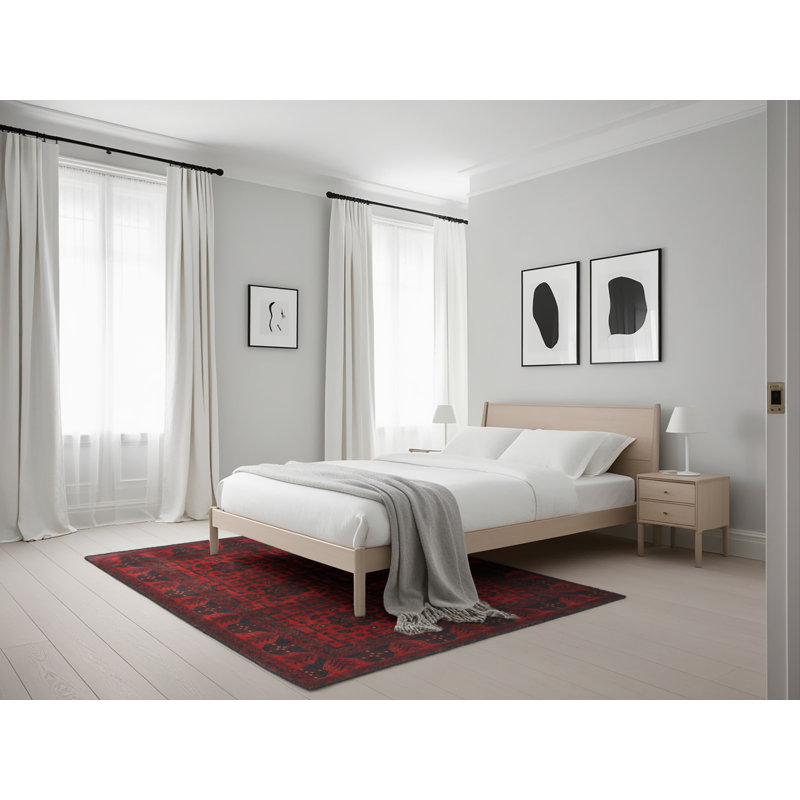 Tapis traditionnel rouge foncé / noir Ilit, Rectangle 5 pi x 7 pi