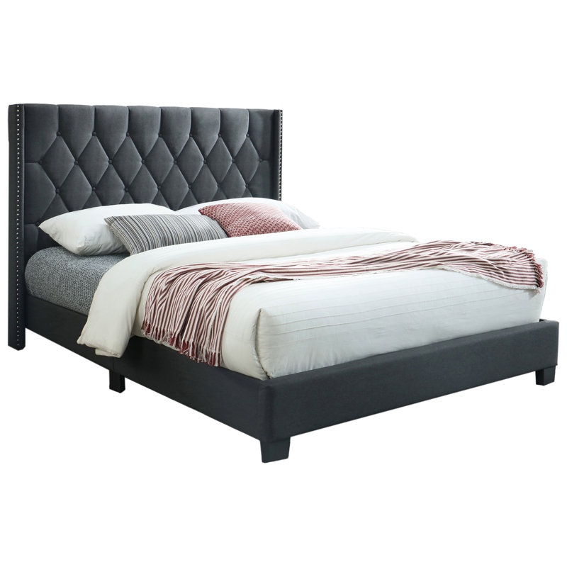Upholstered Wingback Bed, Full, Black