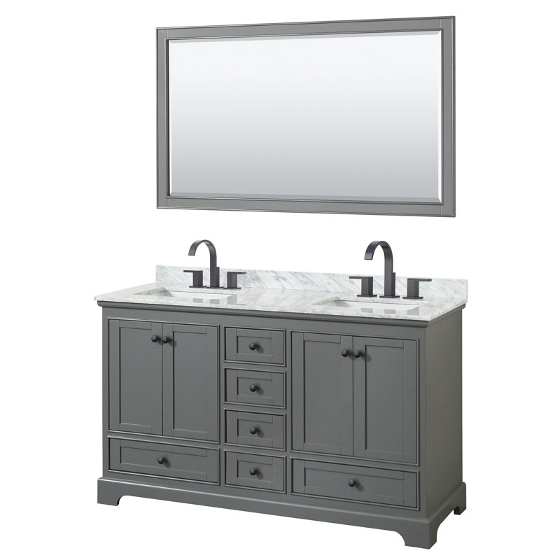 Deborah 60'' Double Bathroom Vanity with Marble Top, Dark Gray, Matte Black