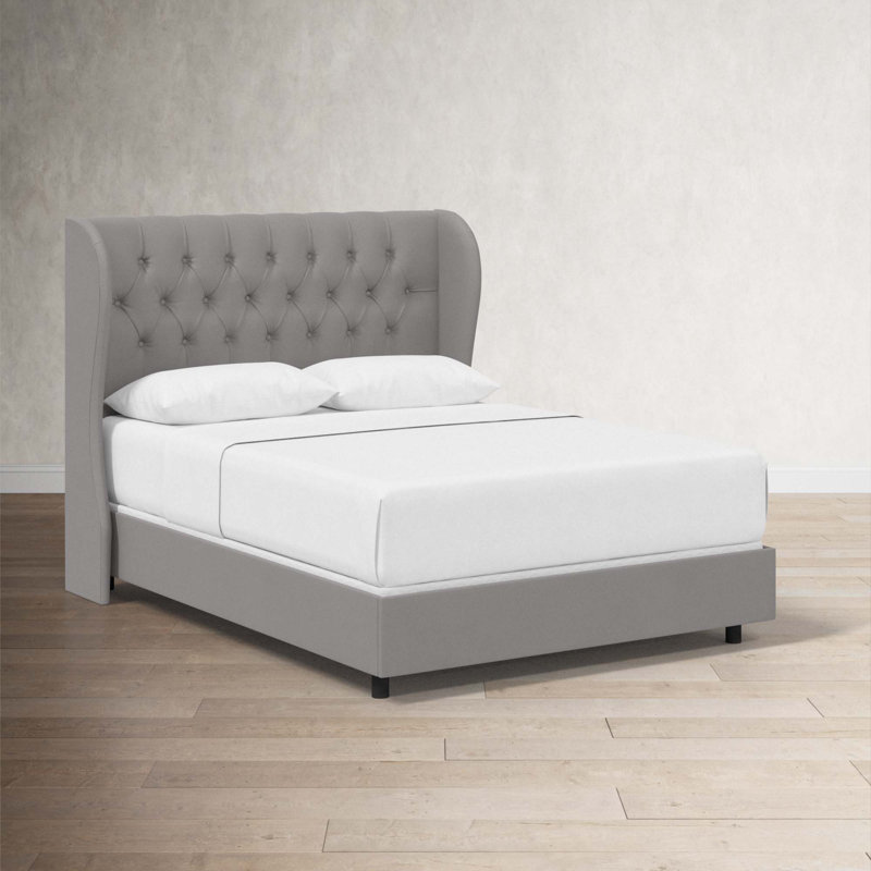 Tomey Upholstered Wingback Bed, King, Classic Grey Linen