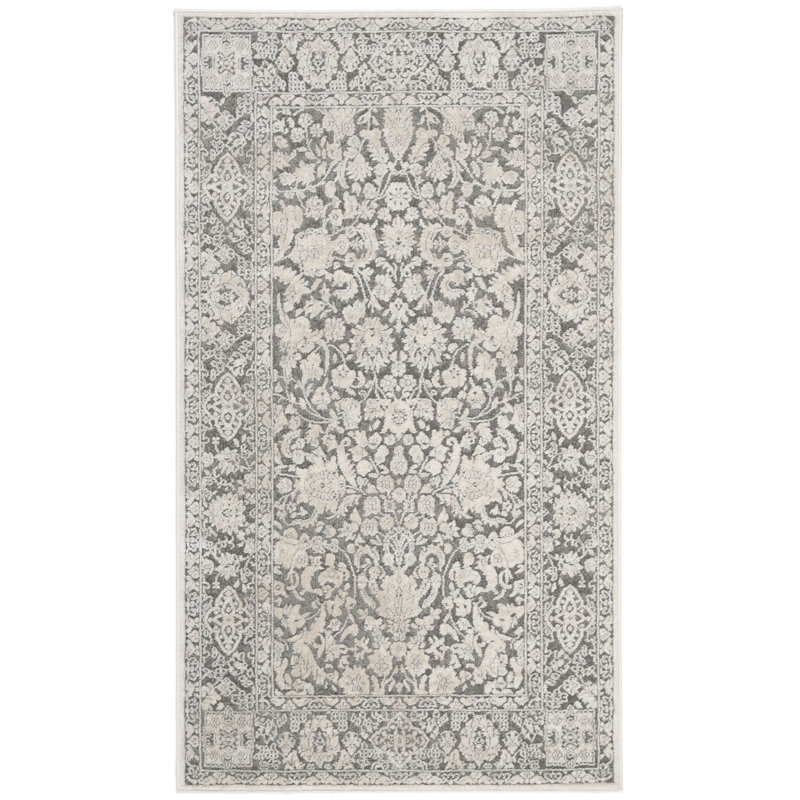 Calidia Oriental Dark Gray/Cream Area Rug, Rectangle 3' x 5'