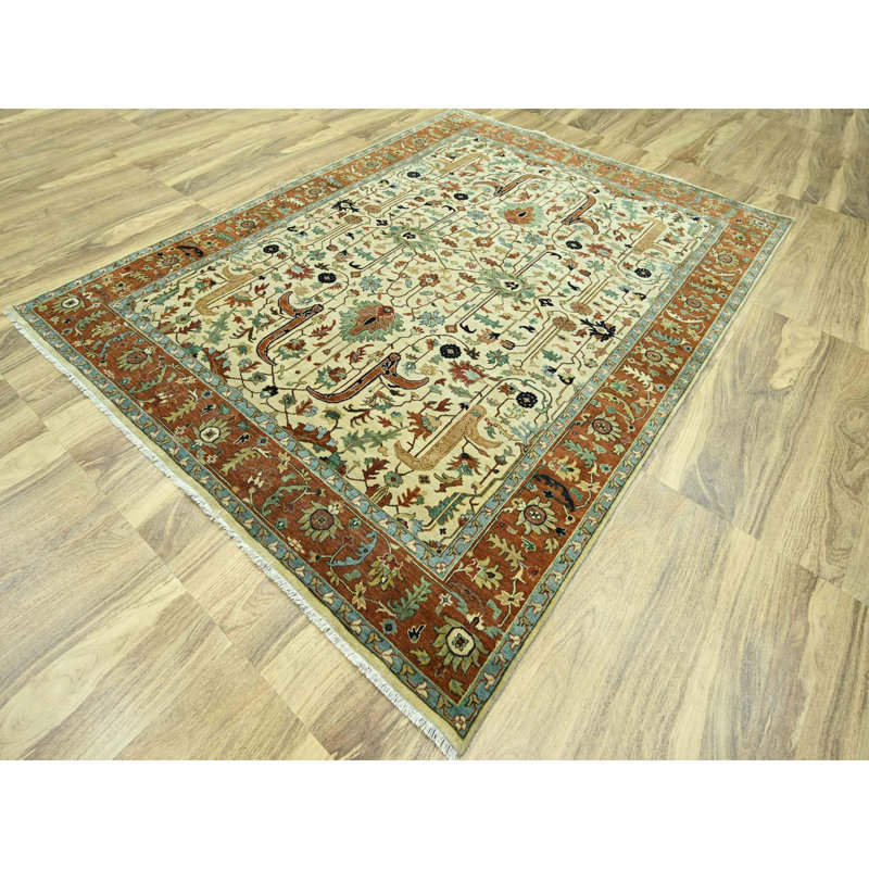 Tapis blanc en lin noué à la main 7 pi 10 po x 10 pi 3 po Heris