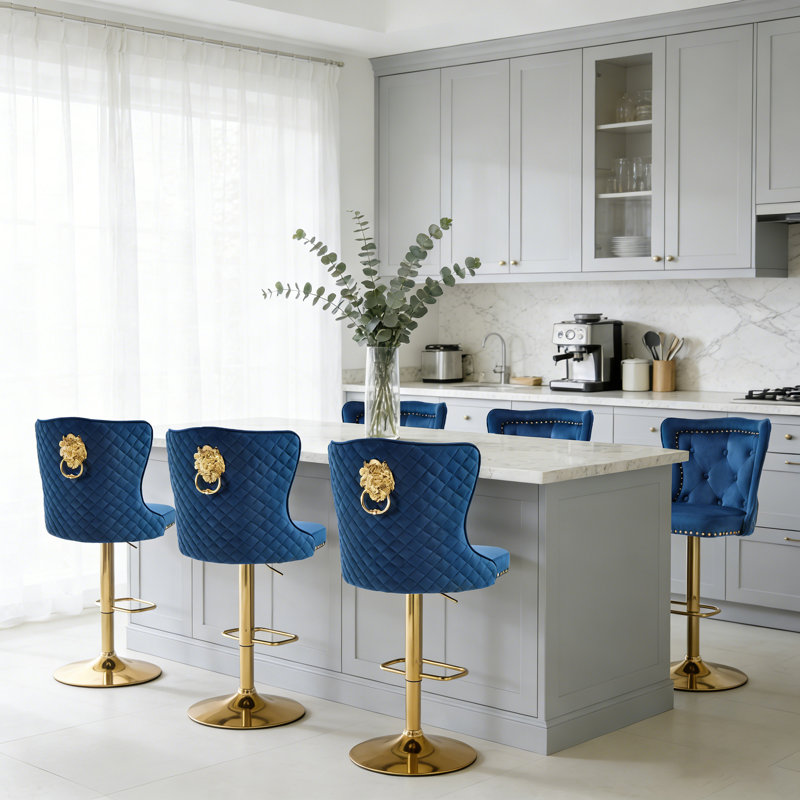 Tabouret de bar Fredez, Bleu très foncé, Or