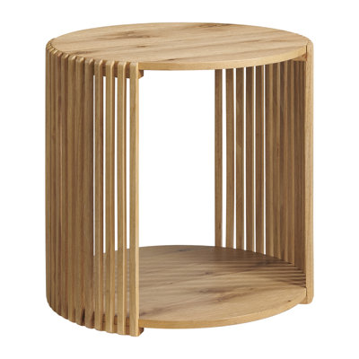 Estie Round Wood Slatted End Table With Open Shelf