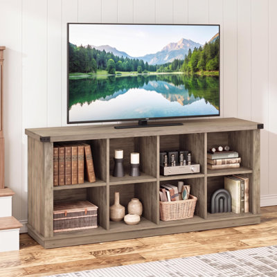 63" Farmhouse TV Stand for 70" TV – 8-Cube Storage Bookcase, 3-Tier Display Shelf – Freestanding Media Console for Living Room, Entryway or Office