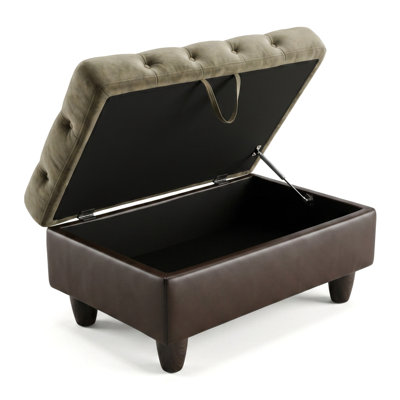 Taupe Flannel & Pvc Storage Ottoman, Tufted Rectangular Storage Bench With Hydraulic Hinge, Large Hidden Storage Footstool For Living Room, Bedroom, Entryway