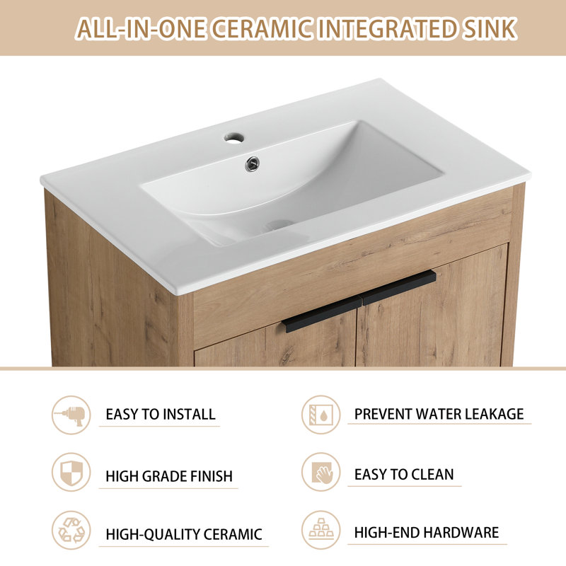 Ensemble de meuble-lavabo simple 30 po avec 2 portes Diandrea et lavabo en céramique, 30"