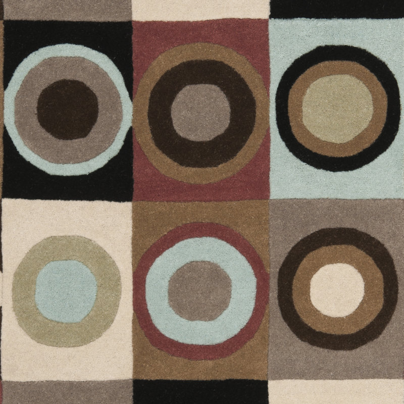 Tapis géométrique en laine et en viscose touffeté à la main Amier, Carré 6 pi