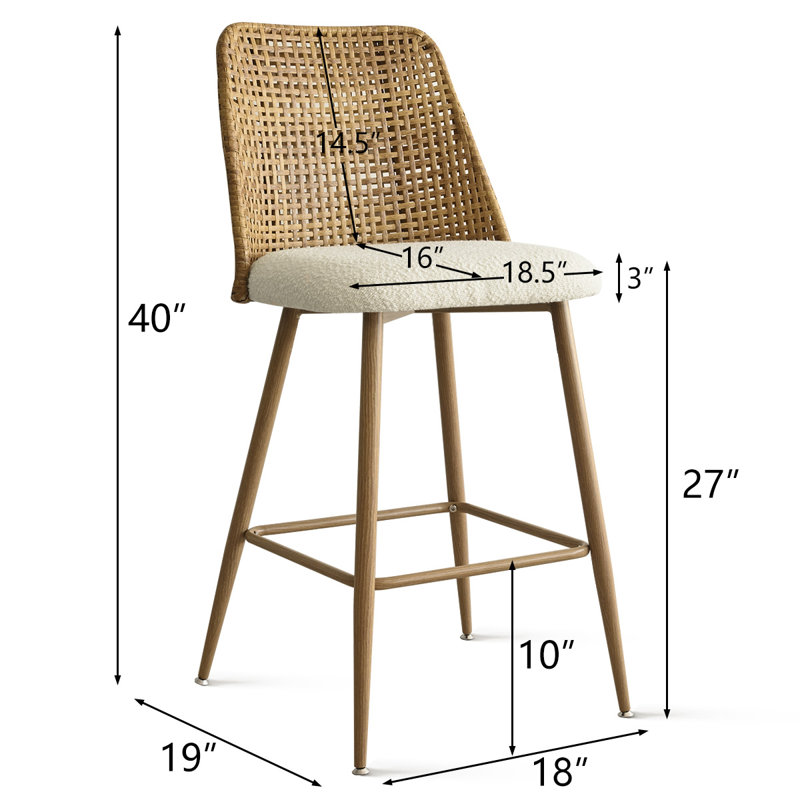 Tabouret de comptoir rembourré H 27 po Briahnna, Chêne