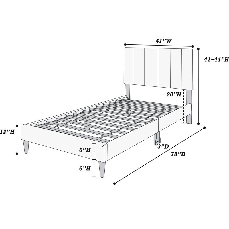 Lit simple réglable avec tête de lit rose, matériau en lin brossé, 12 supports, sans sommier, largeur de 41 po