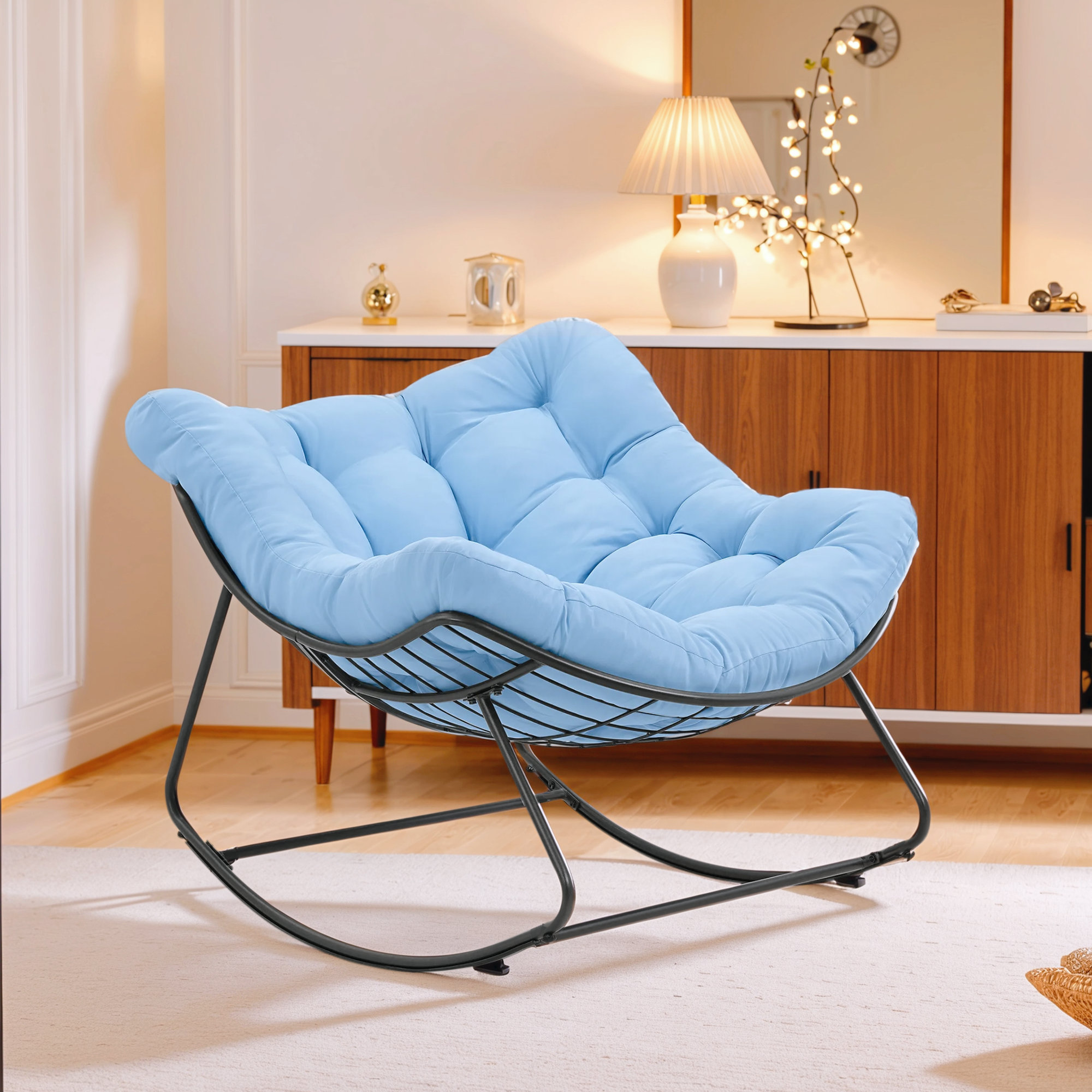 Fauteuil à Bascule De Jardin RELAX4LIFE - Chaise Papasan Avec Coussin épais - Supporte 205 Kg - Pour Intérieur Et Extérieur - 8