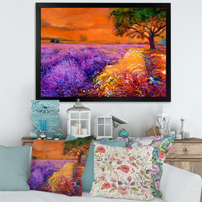 Mauve lavande mauve sous un coucher de soleil orange II - peinture sur toile