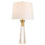 Lampe de table 27 po en laiton antique avec abat-jour tambour blanc, base en cristal transparent et veilleuse à DEL