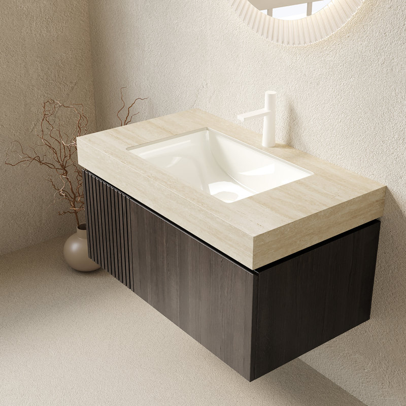 Comptoir en pierre frittée à motif de 91,4 cm (36 po) avec lavabo encastré en céramique, un trou de robinet standard, blanc beige, résistant aux dommages thermiques, profondeur de 88,4 cm (34,8 po), largeur de 48,8 cm (19,2 po), hauteur de 21 cm (8,27 po), poids de 24,4 kg (53,74 lb) avec motif