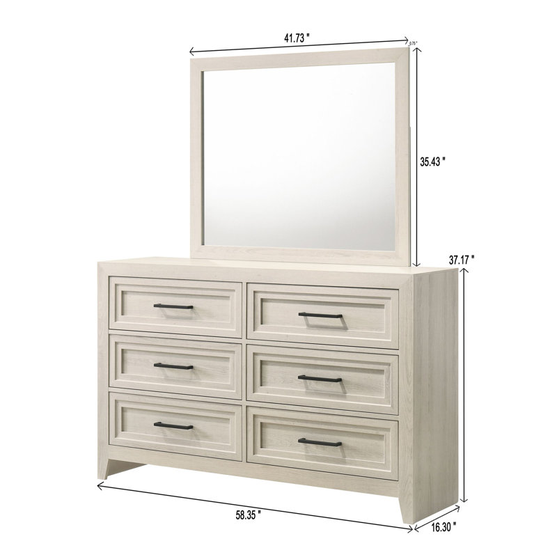 Contemporary Six Drawer Dresser with Geometric Design, Off-White Finish for Modern and Stylish Storage Solutions