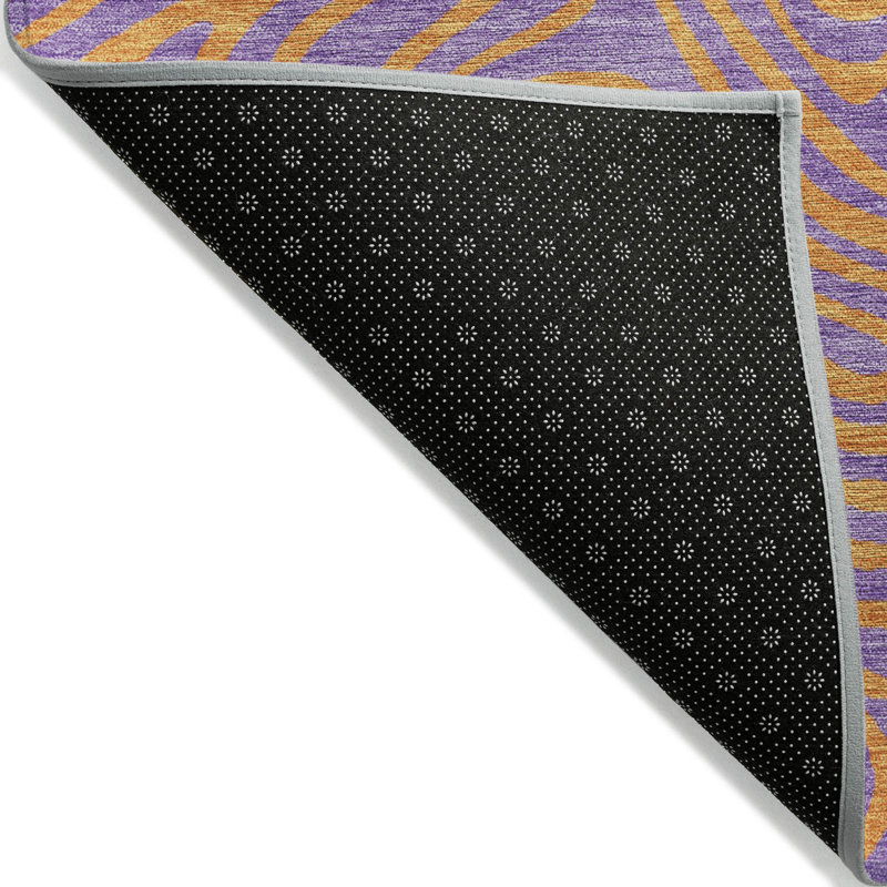 Purple and Orange Swirl Pattern Washable Synthetic Rug