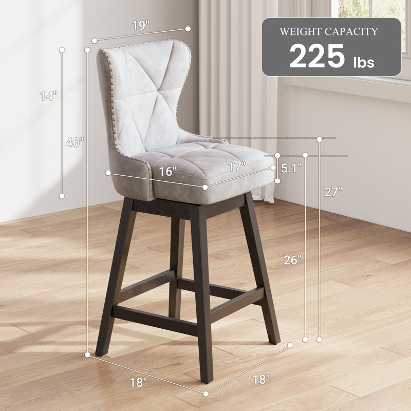 360° Swivel Upholstered Wingback Bar Counter Stool with Diamond Tufted Back, Gray